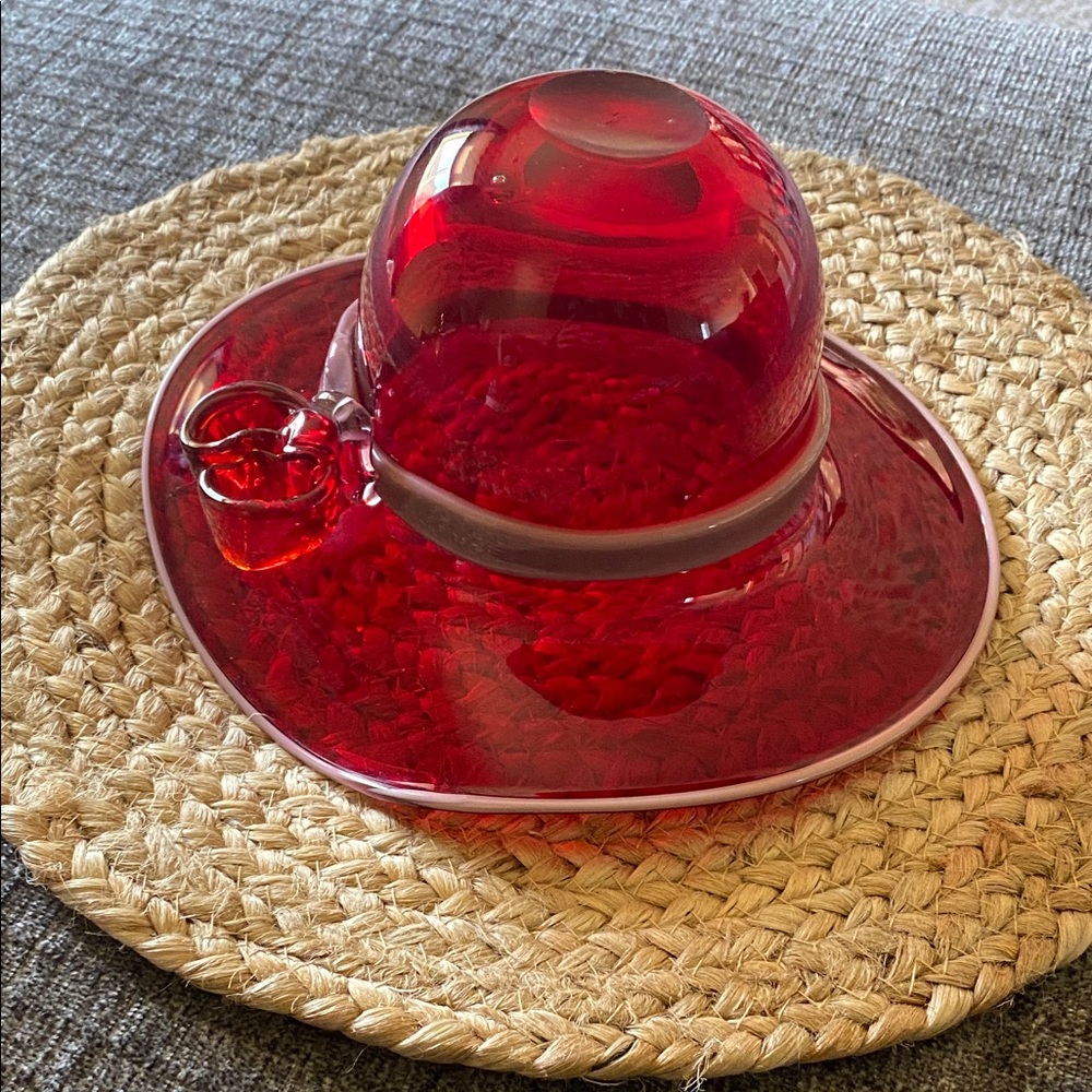 Elegant Red Glass Hat Decor